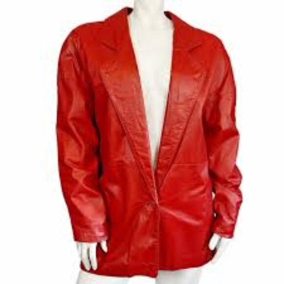 Toffs Vintage Red Genuine Leather Blazer Jacket Retro Holiday Women's Medium - Picture 1 of 9